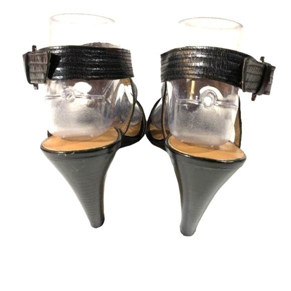 Franco Sarto Leather Strappy Heels Size 9.5 Sandals Buckle Black Stitchi… - Picture 3 of 6